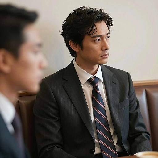 Serious Man in Dark Suit and Booth