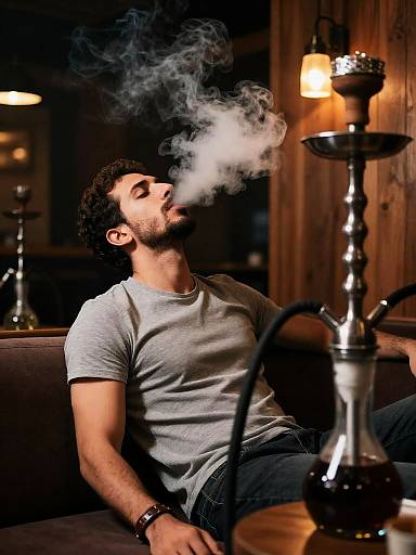 Man Lounging in Stylish Hookah Bar