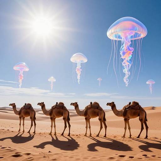 Cyberpunk Dreamscape with Shadowless Camels