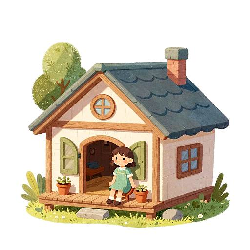 Whimsical Girl on Mountain Porch