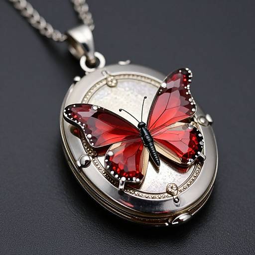 Red Crystal Butterfly Locket Music Box