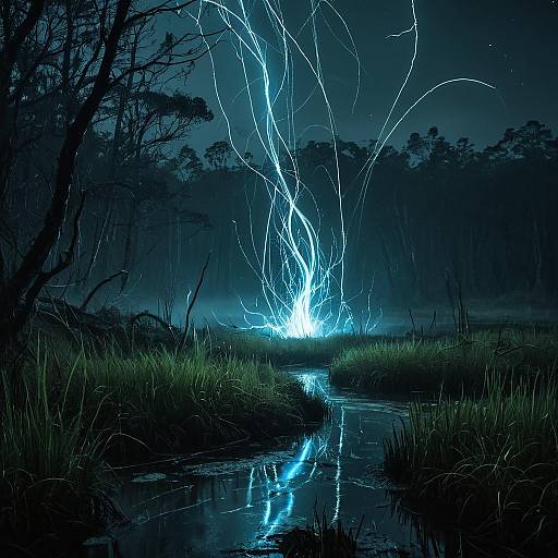 Ethereal Plasma Will-o'-Wisp in Dark Misty Marsh