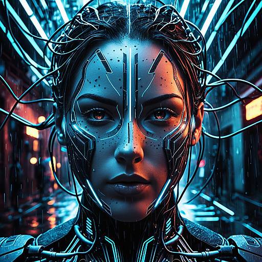 Futuristic Cyborg Woman with Neon Accents
