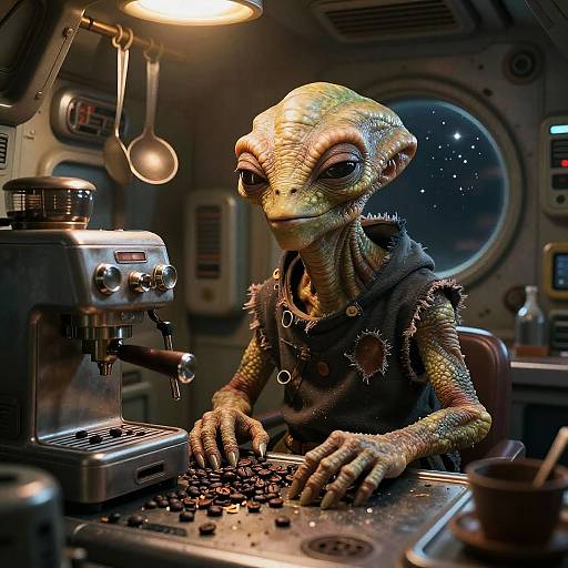 Grumpy Elderly Reptilian Alien Scene