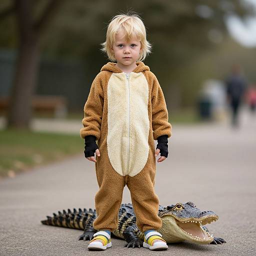 Toddler Boy with Dangerous Alligator