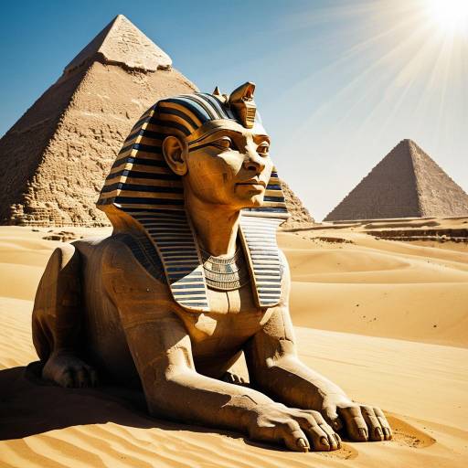Ancient Sphinx and Pyramids in Egyptian Desert