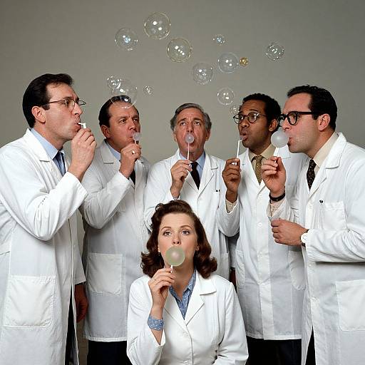 Playful Scientists Blowing Bubble Gum