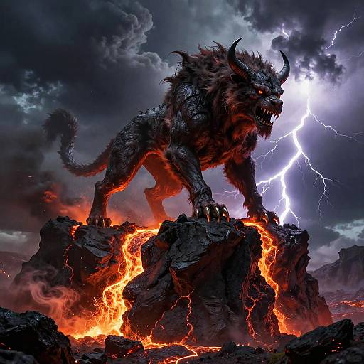 Infernal Hellhound on Volcanic Cliff