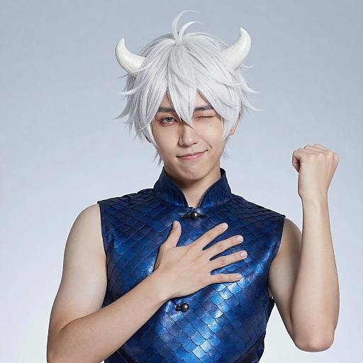 Winking Person with White Shaggy Hair