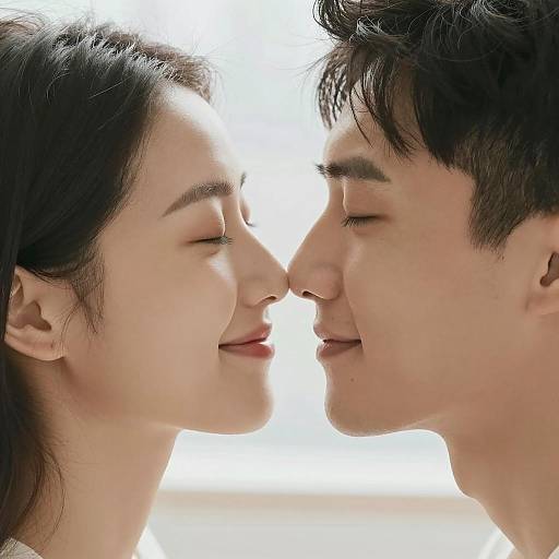 Close-up of Smiling Couple Touching Noses