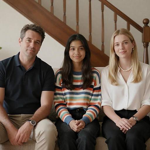 Three-Person Portrait on Living Room Couch