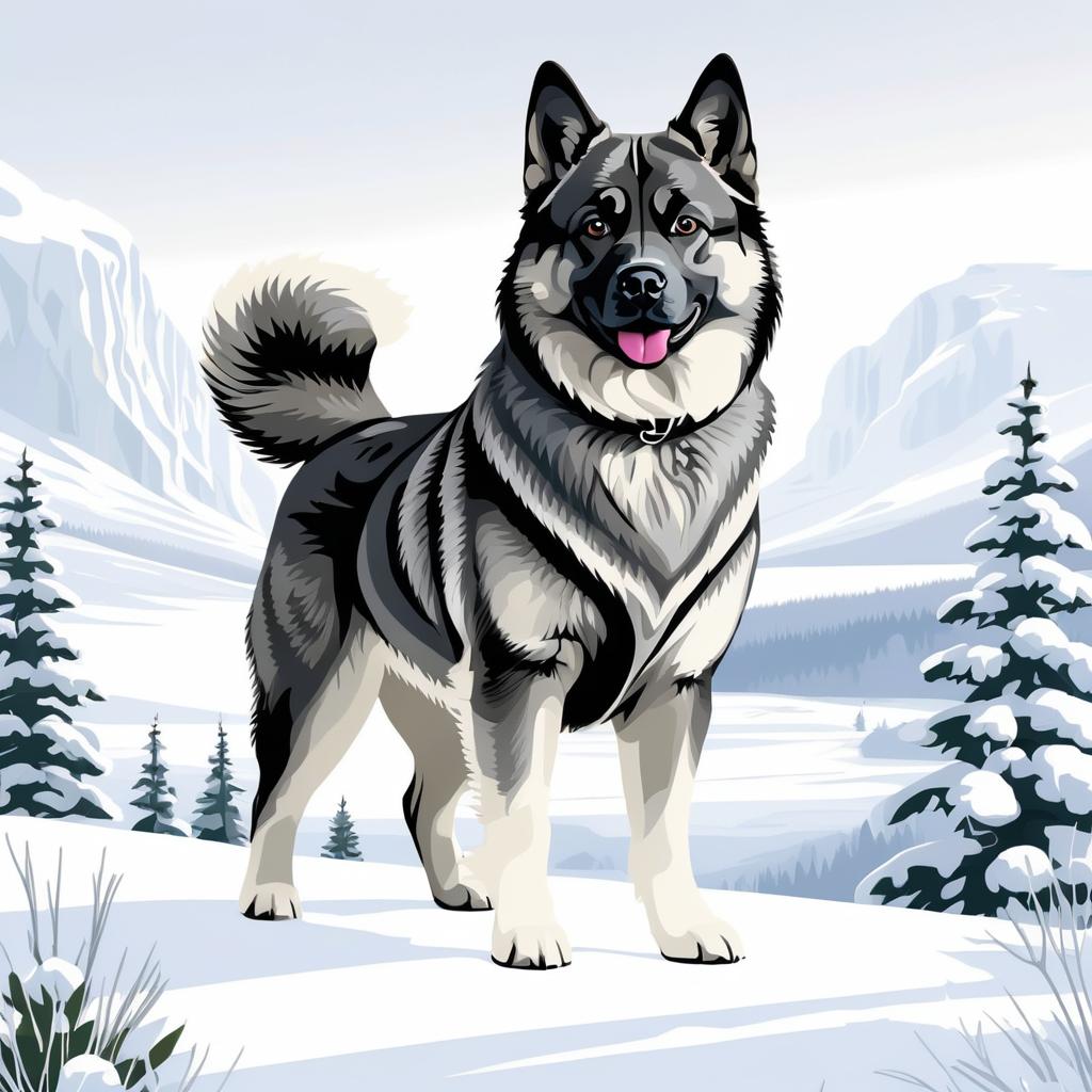 Victorian Elkhound in a Snowy Landscape