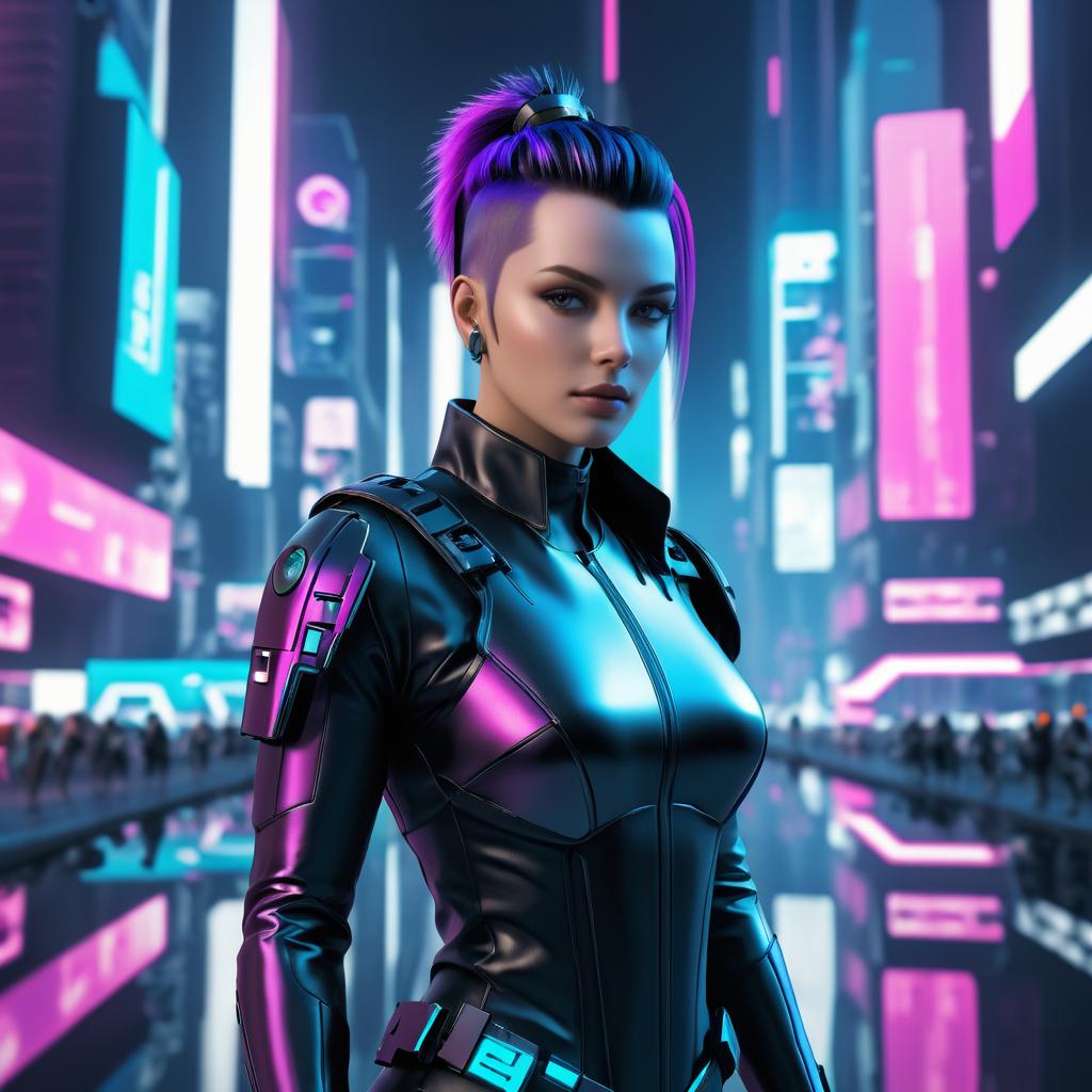 Photorealistic Android Woman in Cyberpunk Setting