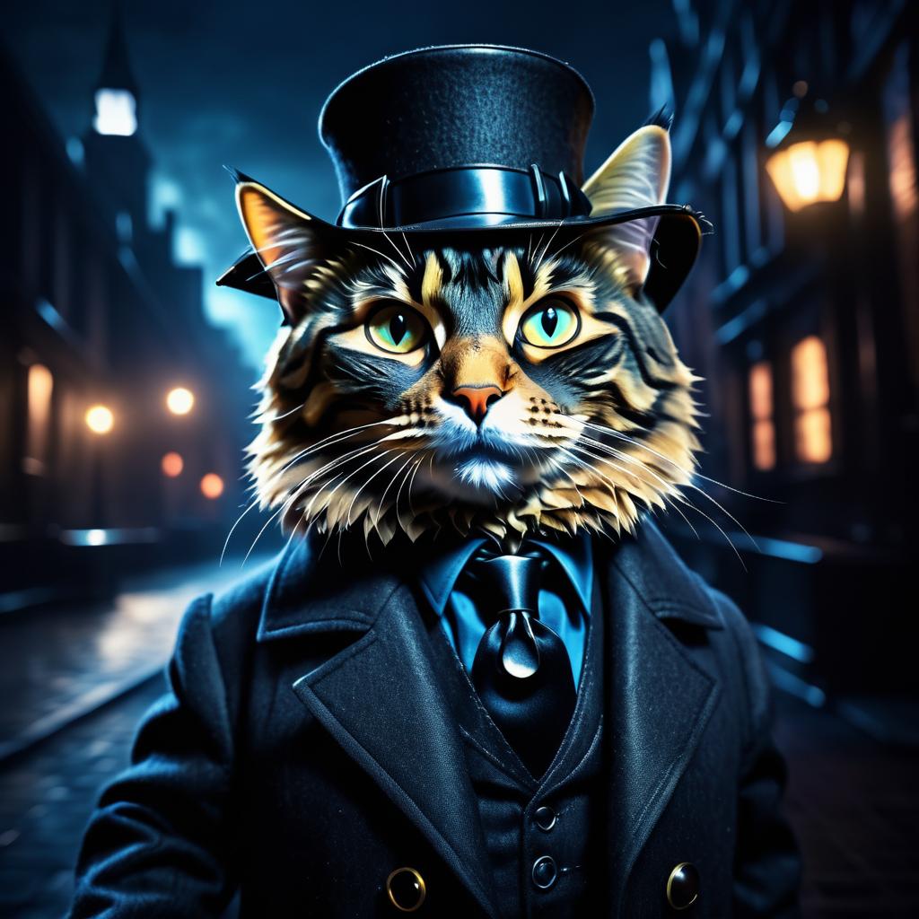 Detective Cat in Noir Cityscape