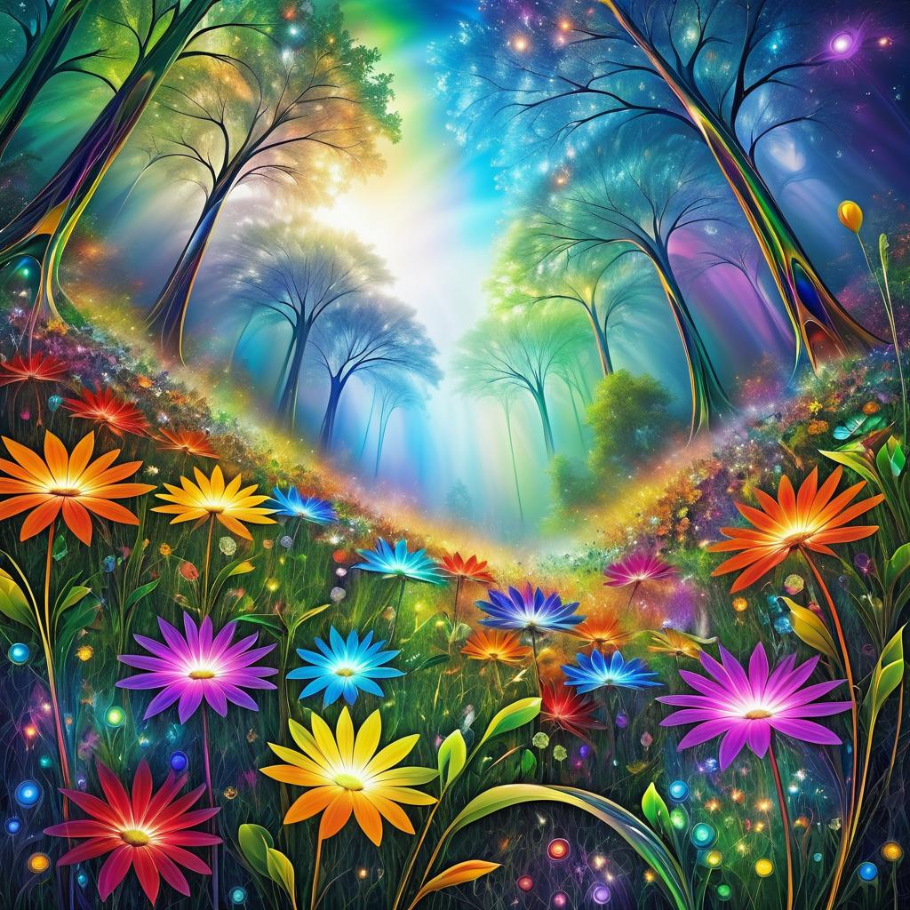 Vibrant Fractal Flowers in Whimsical Glade