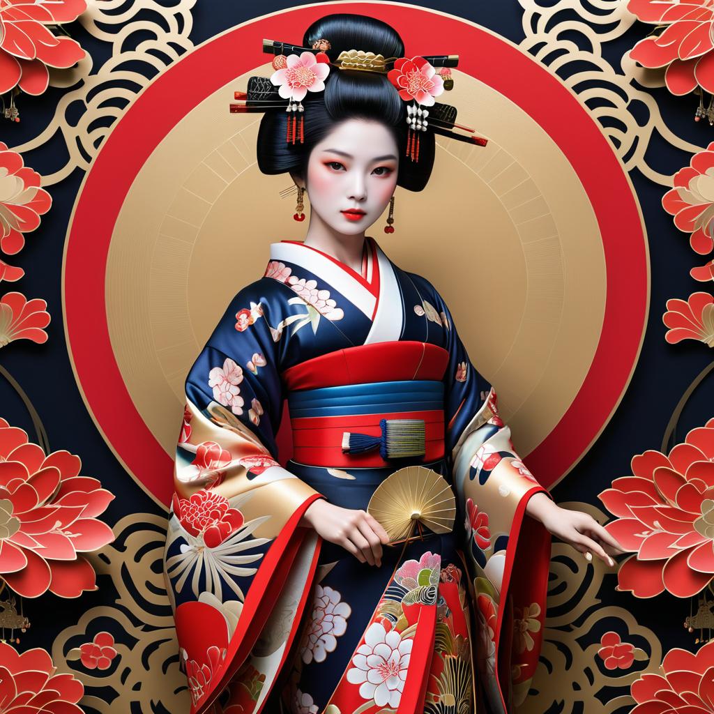 Intricate Full-Body Geisha Artwork