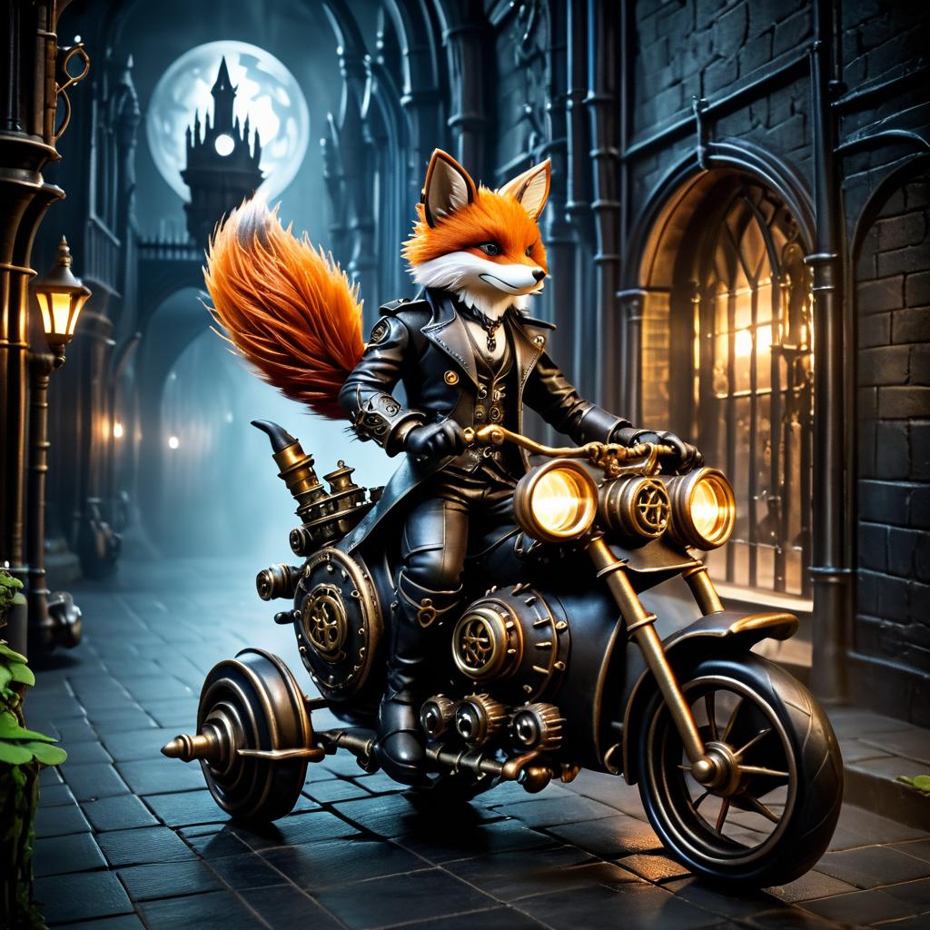 Steampunk Fox on Gothic Motorbike Adventure