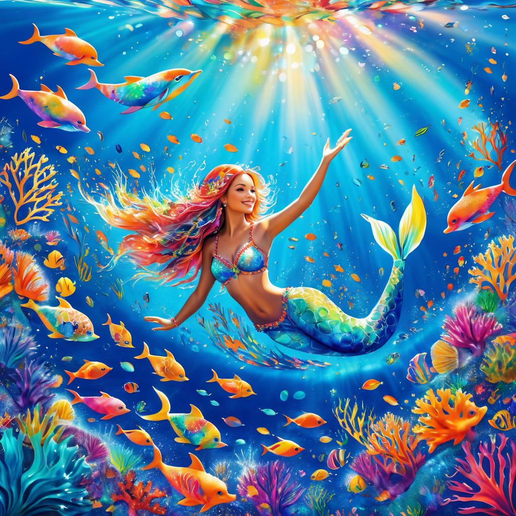 Cheerful Mermaid in a Vibrant Underwater World