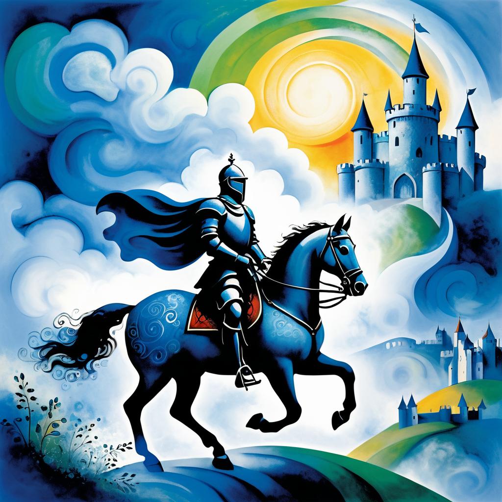 Mystical Knight and Castle in Chagall Style