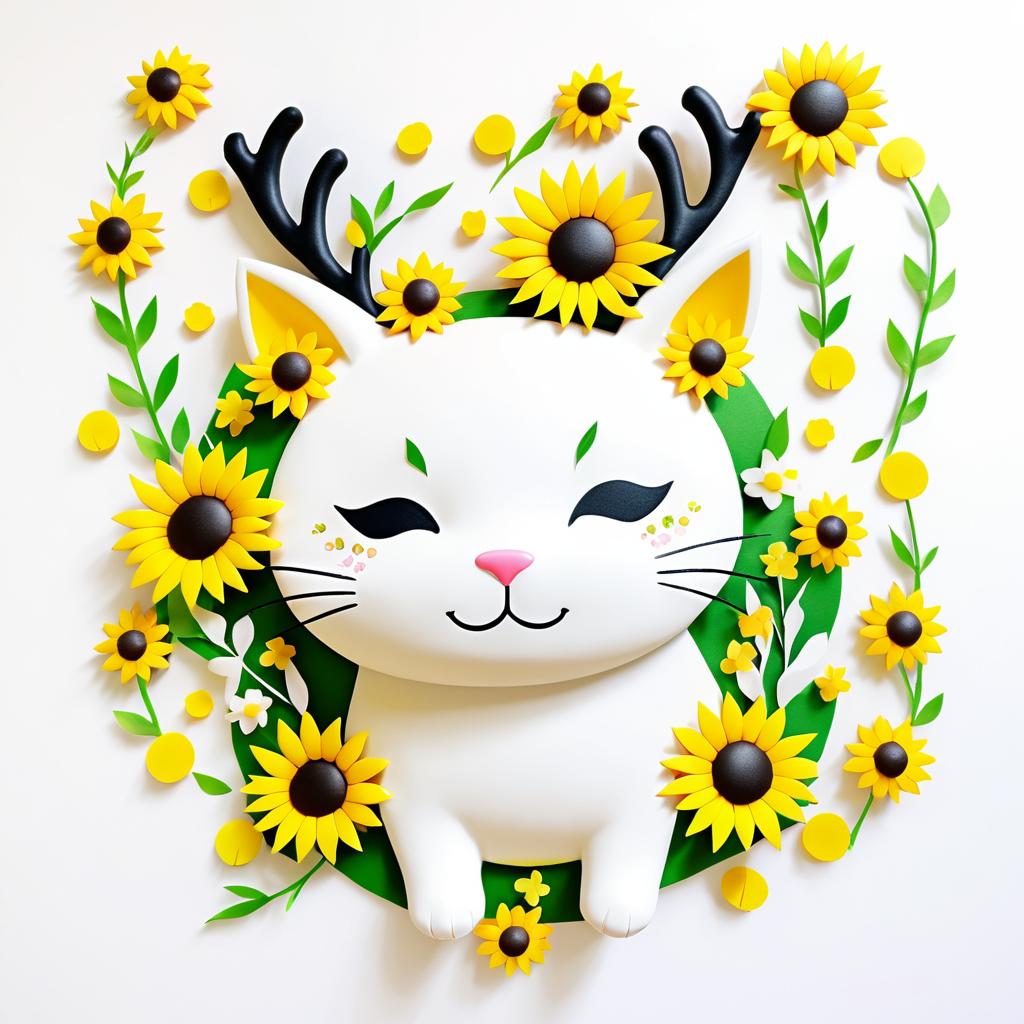 Kawaii Cat with Floral Antlers Art