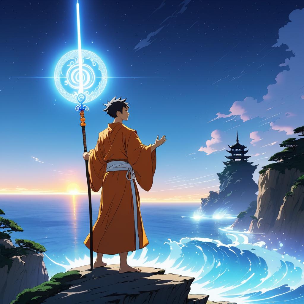 Determined Monk on a Serene Cliff