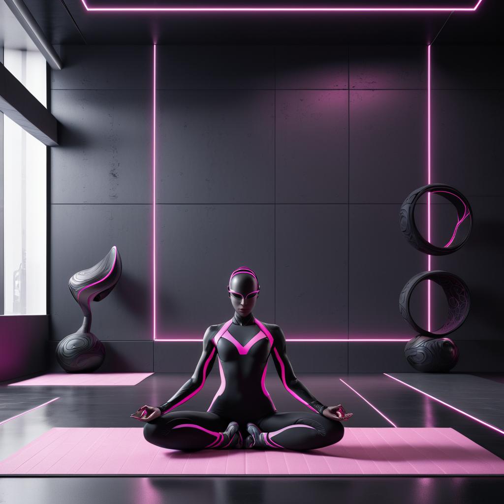 Futuristic Cyborg Yoga in Minimalist Space