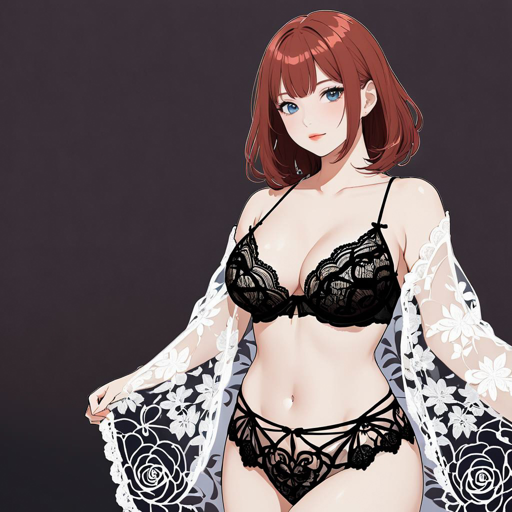 Auburn Beauty in Lingerie and Lace