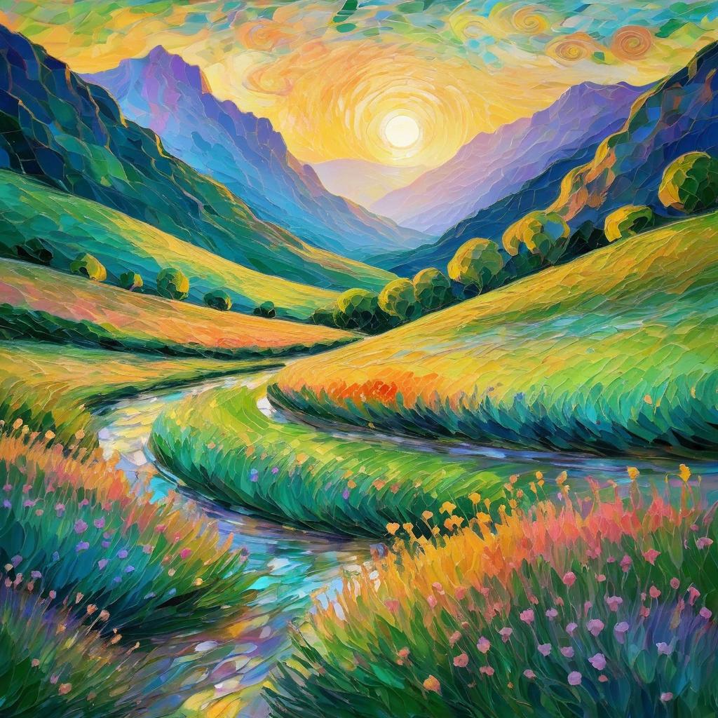 Dreamy Serene Mountain Landscape Painting