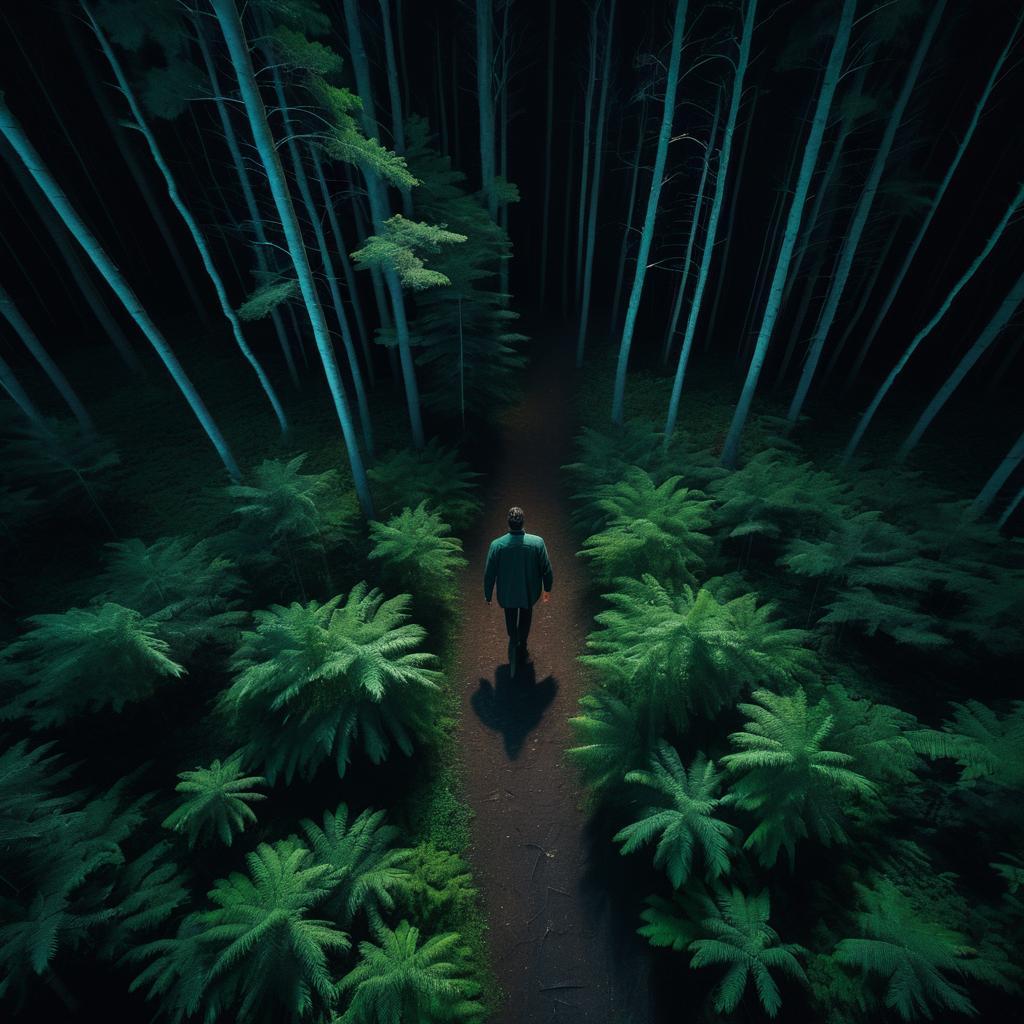 Aerial Night Walk in Dense Forest