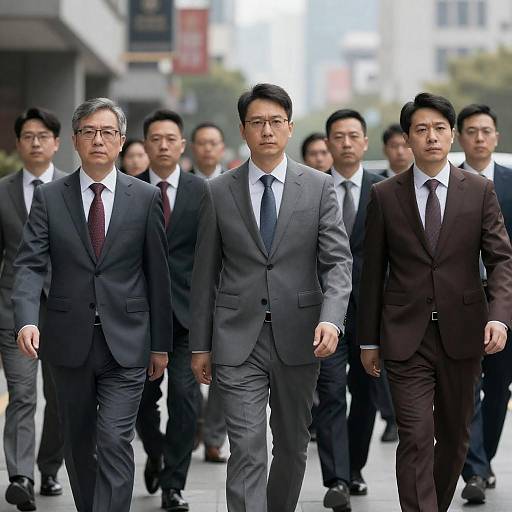 Serious Asian Men in Suits on Street
