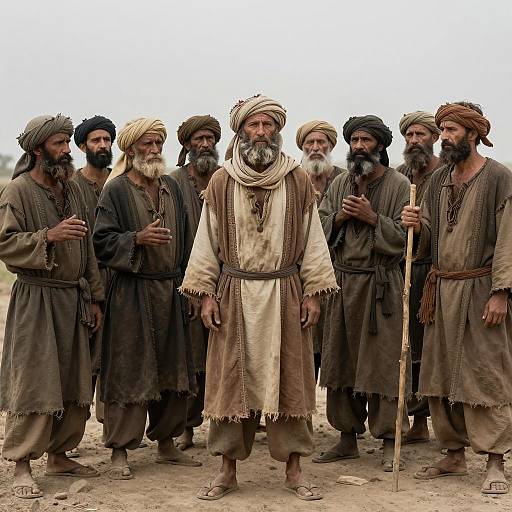 Group of Middle-Aged Men in Earth-Toned Robes