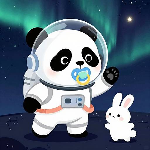 Pixar-Style Panda and Bunny in Space