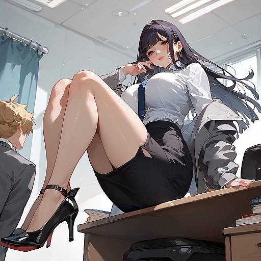 Hime-Cut Office Lady With Evil Smirk