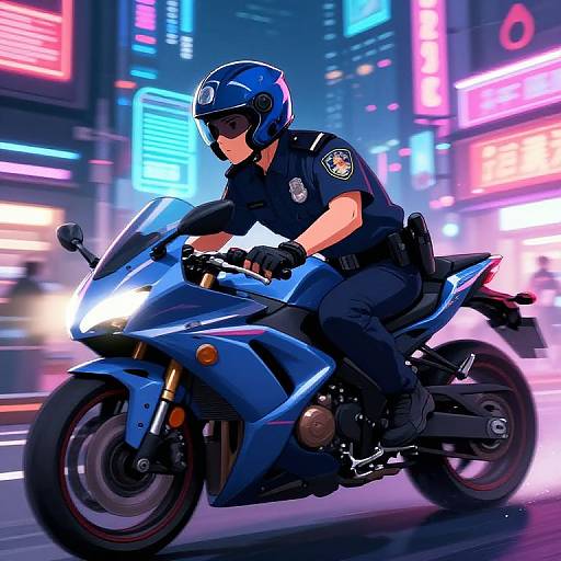 Anime Police Boy Speeding Through City