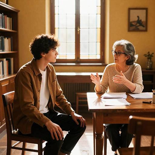 Sunlit Room Conversation Between Generations