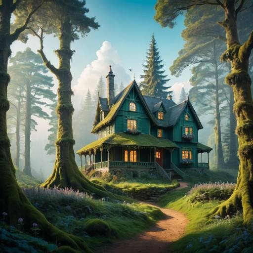 Enchanting Forest with Mystical Cottage View