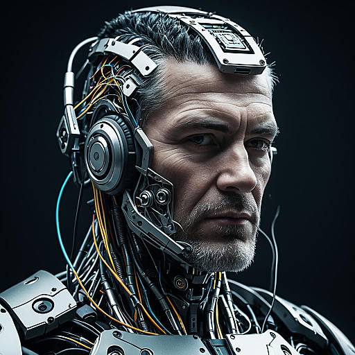 Middle-Aged Male Bionic Cyborg Portrait