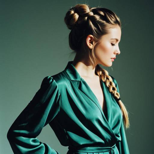 Woman with Braided Half-Updo in Silk Jumpsuit Woman with Braided Half-Updo in Silk Jumpsuit