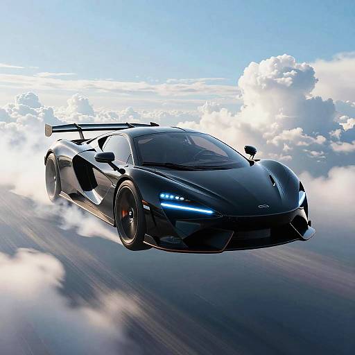 Futuristic Black Sports Car Flying