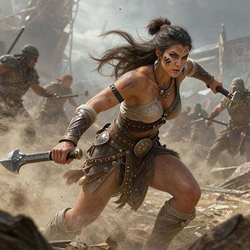 Dynamic Barbarian Warrior Woman Charge