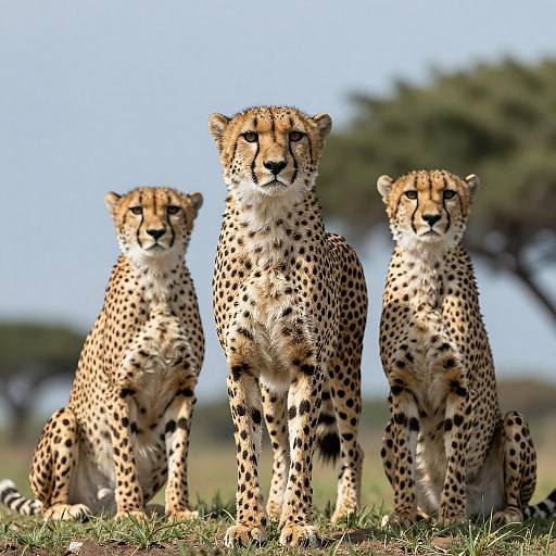 Cheetahs on a Grassy Hill in Daylight