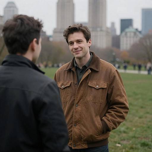 Two Men Talking in City Park