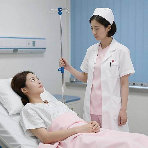 Nurse Beside Patient in Hospital Room