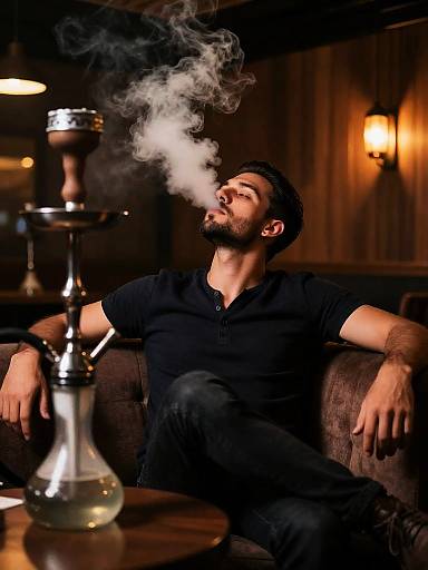 Man Smoking Shisha in Hookah Bar