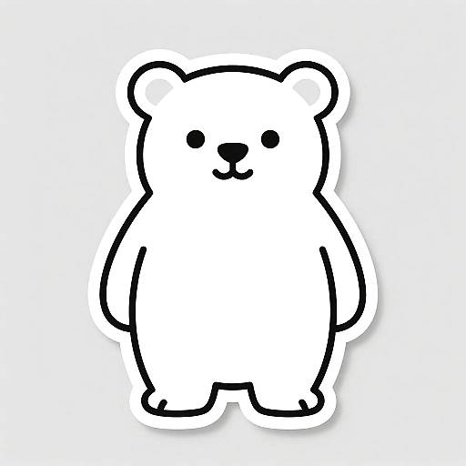 Simple black-and-white digital drawing of a cute, cartoon-style bear with round ears, small black eyes, and a smiling nose.