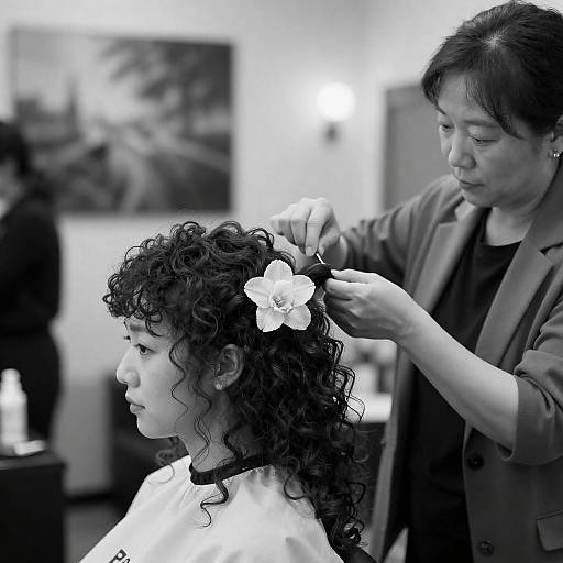 Intimate Hair Styling Moments in Monochrome