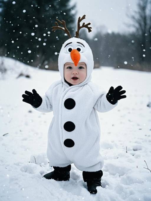 Infant in Olaf Snowman Costume in Snow
