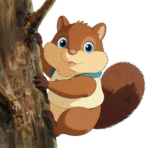 Ghibli-Inspired Chipmunk Climbing a Tree