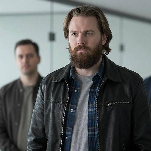 Serious Bearded Man in Leather Jacket