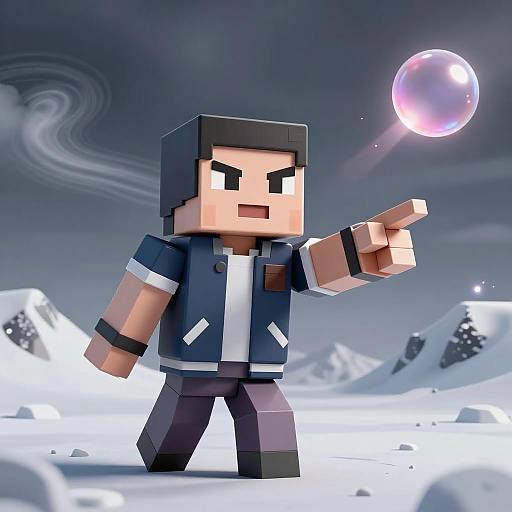 Pixelated Trickster on Snowy Mountain